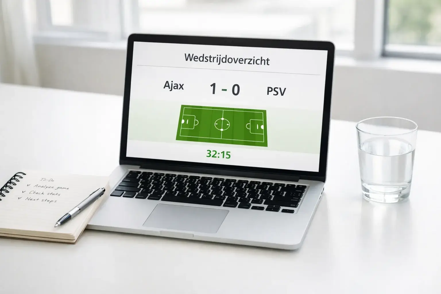 Beginner opent een live wedden platform op een laptop voor een voetbalwedstrijd