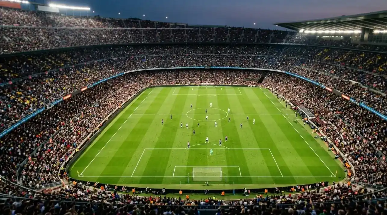 Live wedden op voetbal in een stadion tijdens een avondwedstrijd